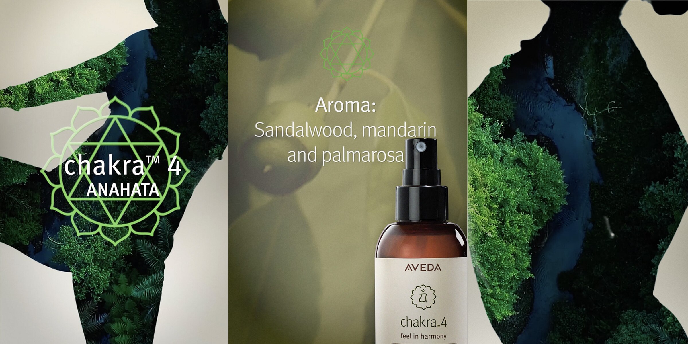 Chakra 4 aroma includes saldalwood, mandarin and palmarosa