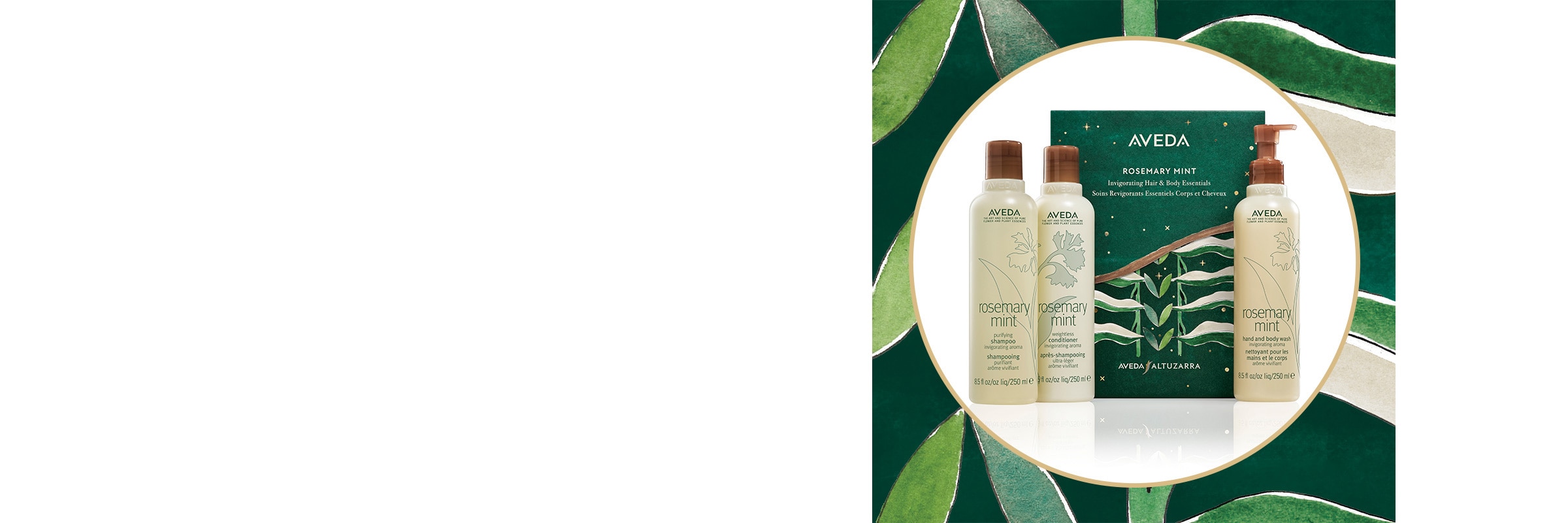 Shop our limited-edition rosemary mint gift set in one of our best selling aromas for hair & body